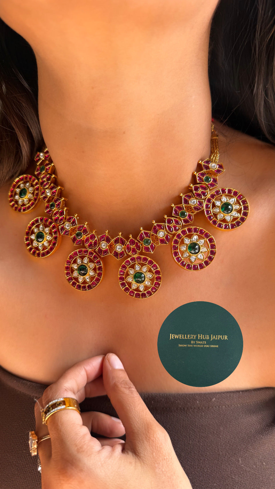 Rani pink Kemp polki necklace