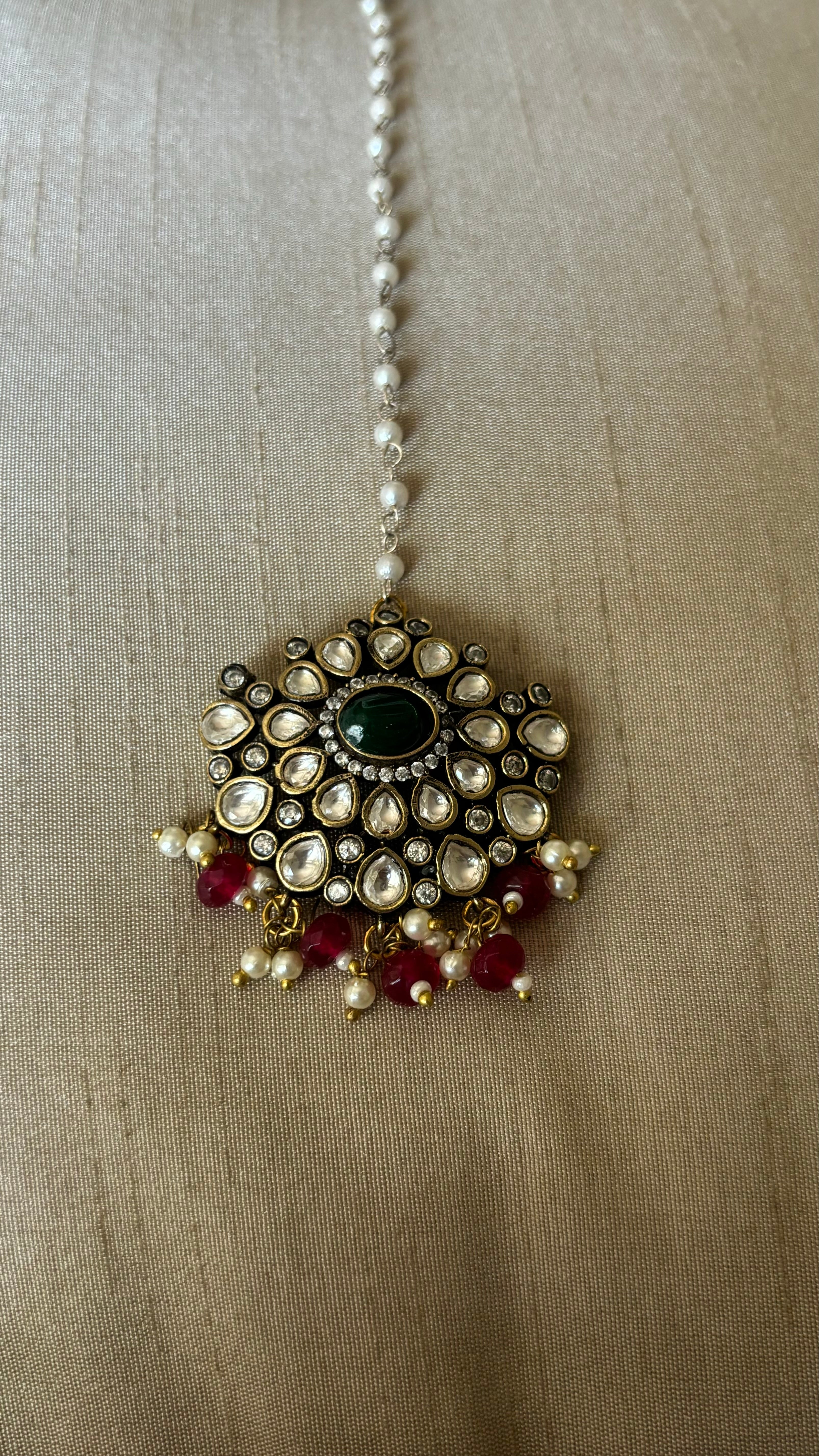 Victorian ruby and emerald maangtika