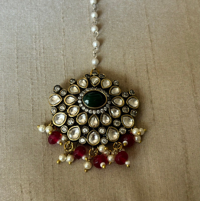 Victorian ruby and emerald maangtika