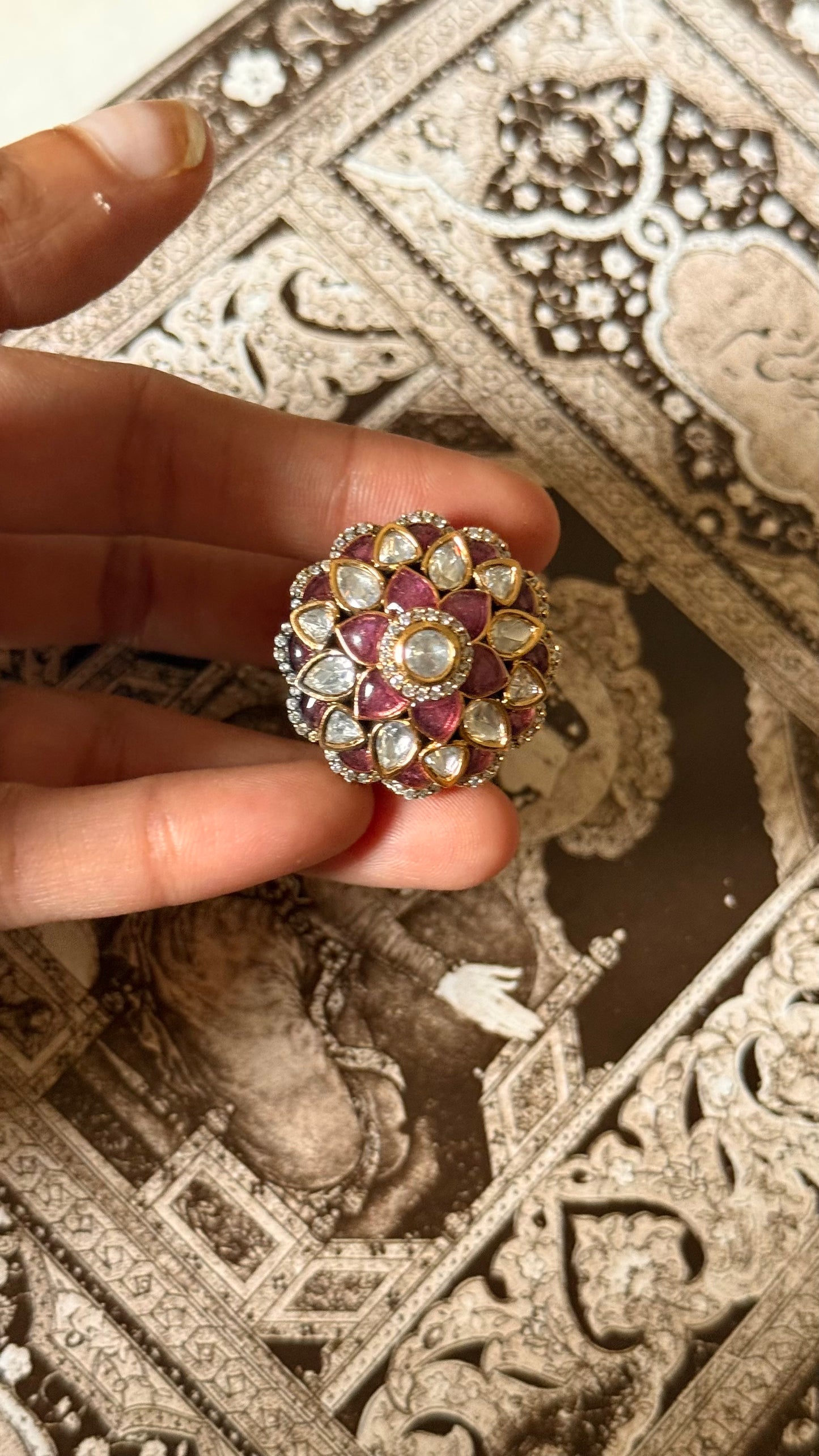 Rose quartz katdana moissanite adjustable ring