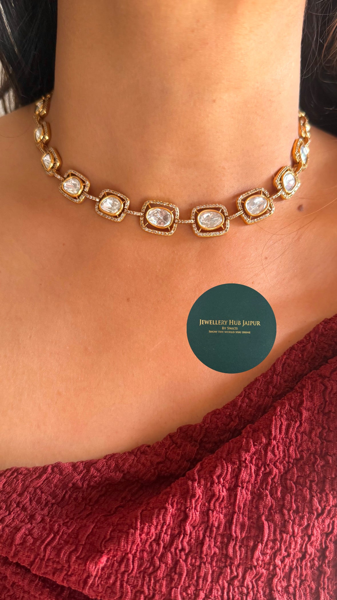 Real polki single line necklace
