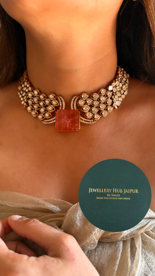 rose quartz real moissanite necklace