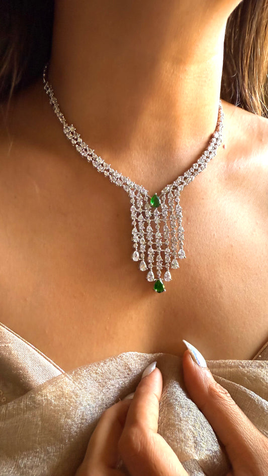 Emerald doublet diamond minimal necklace