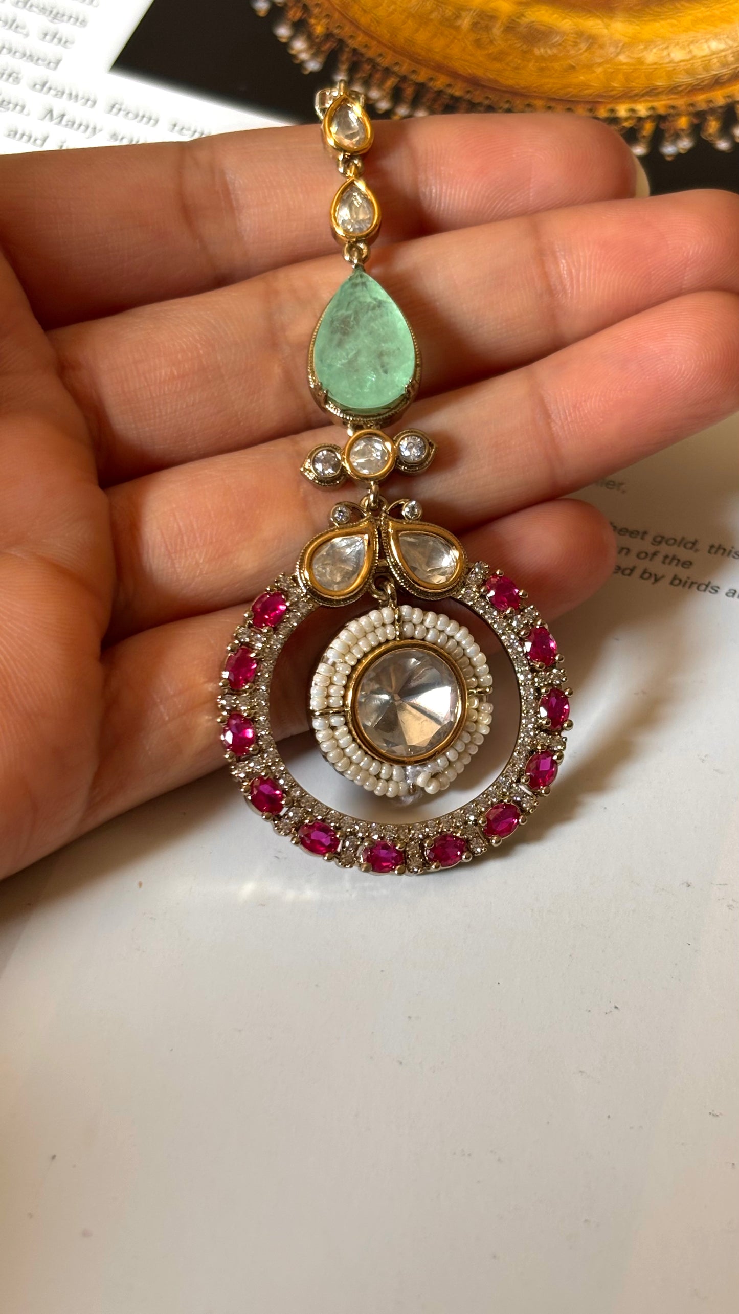 Mint & ruby moissanite Mangtika