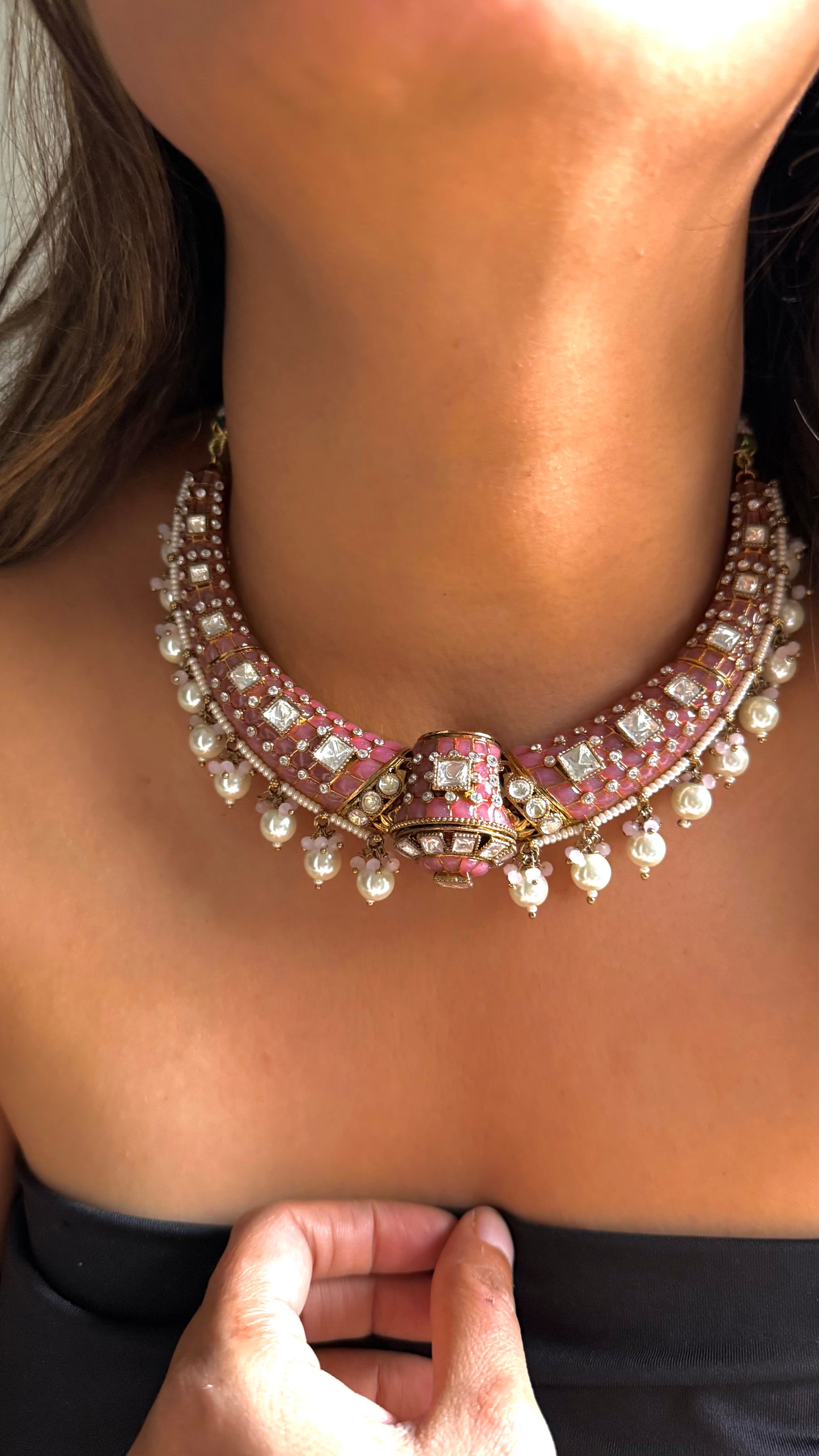 Pink meenakari moissanite polki  rajwadi Aad