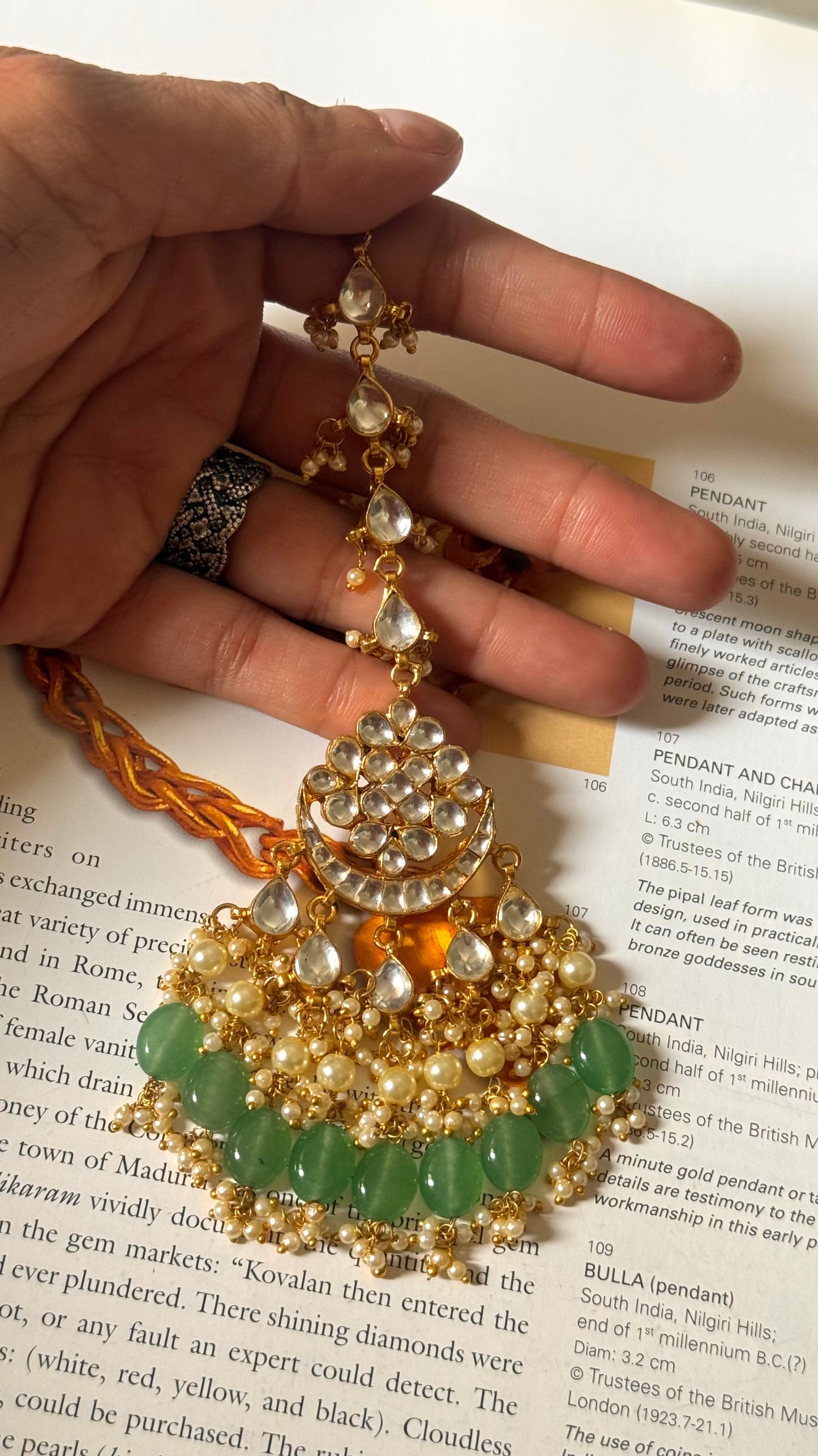 Designer Paachi Kundan jadau with strawberry drops maangtika