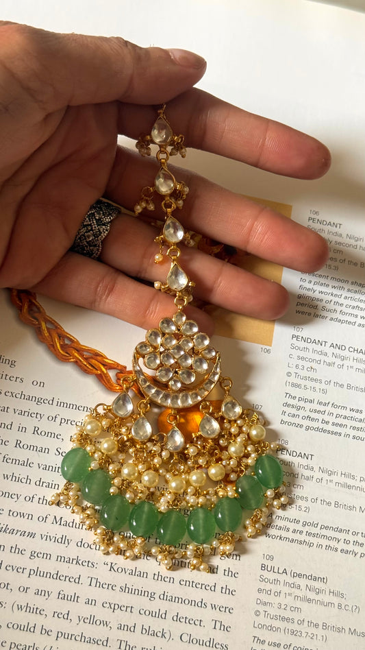 Designer Paachi Kundan jadau with strawberry drops maangtika