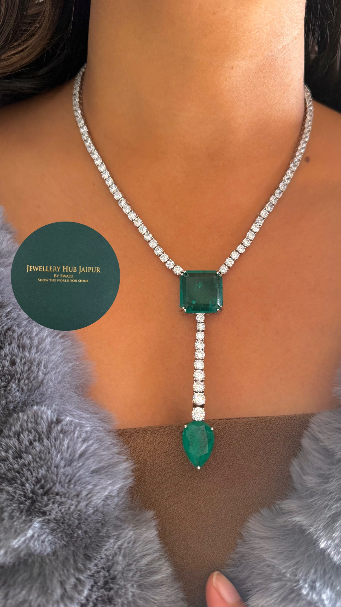 Emerald cz diamond necklace