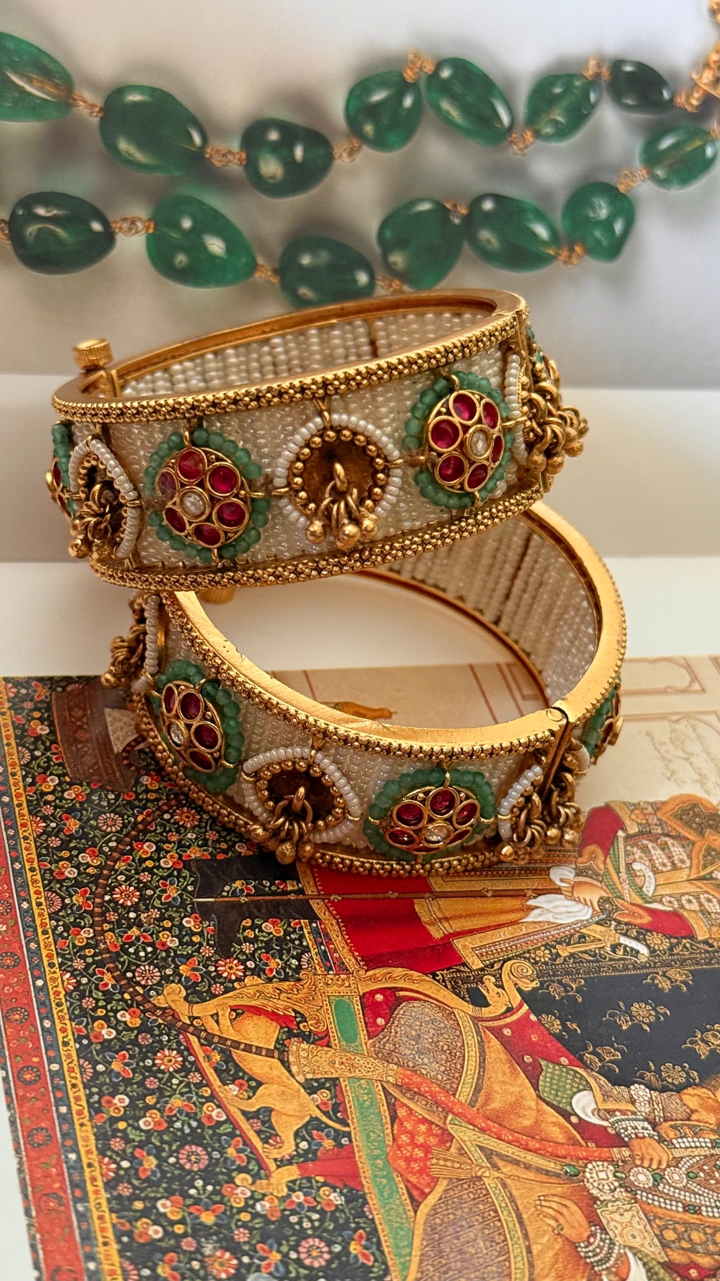 Rani pink floral mint Rajwada openable bangle