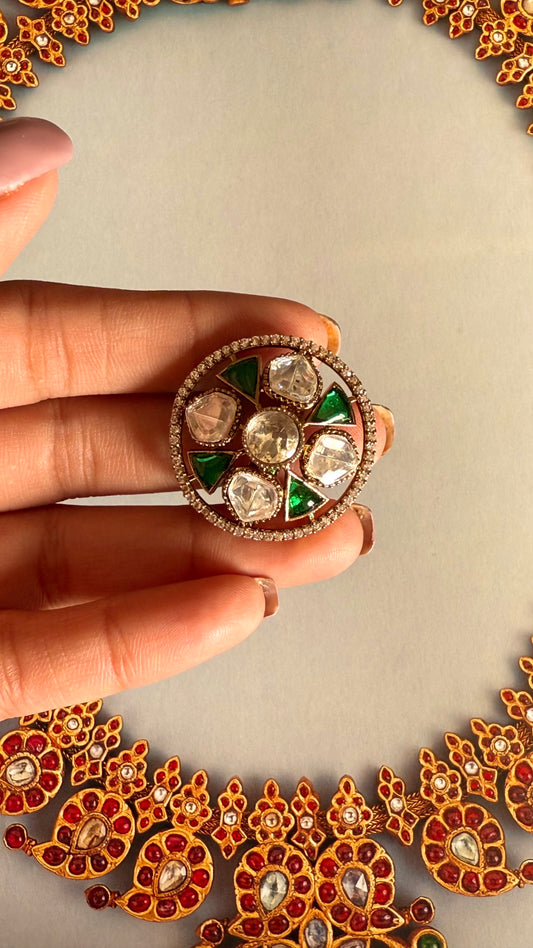 Emerald moissanite adjustable ring