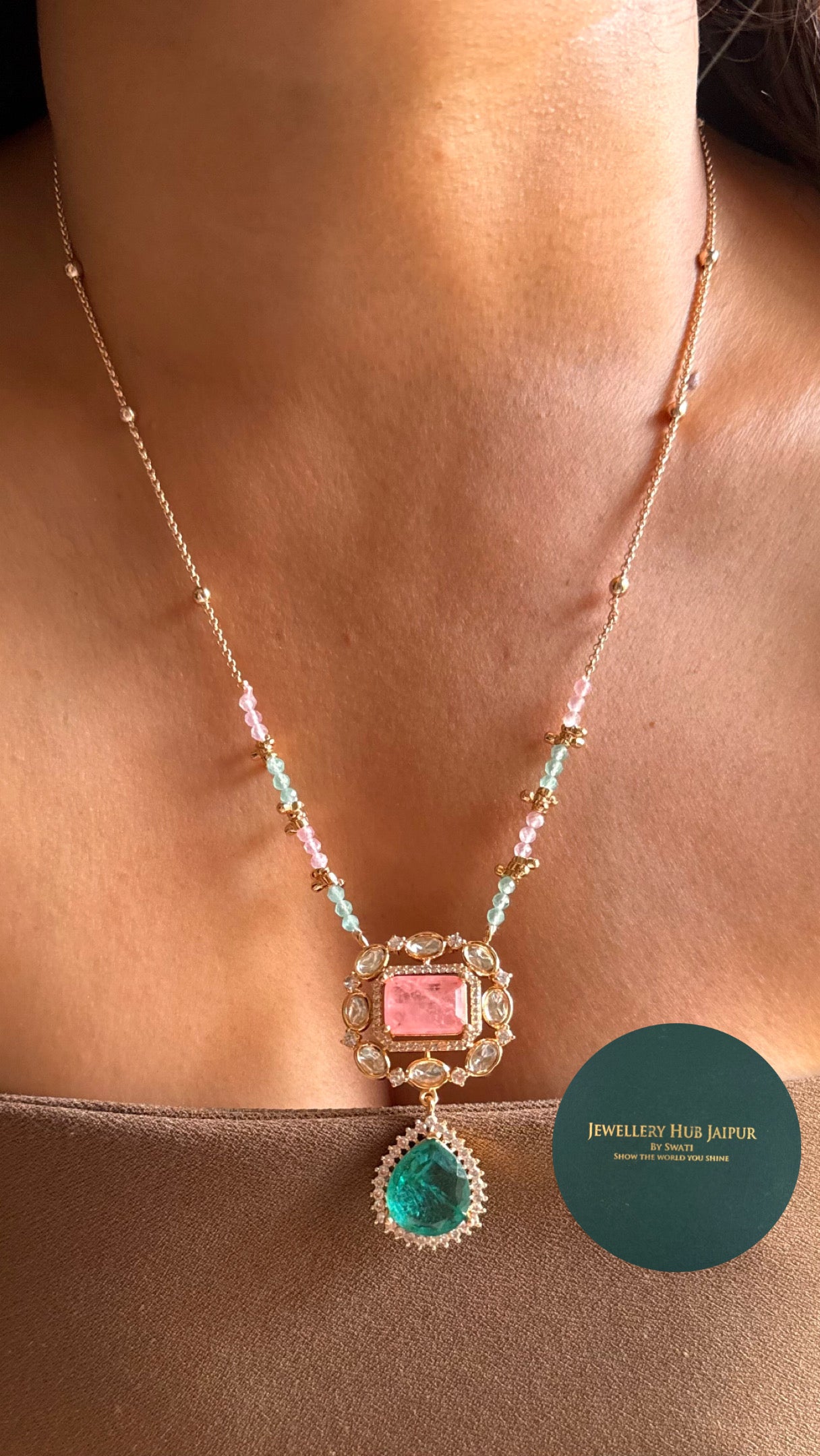 Rose quartz & turquoise minimalist pendant set