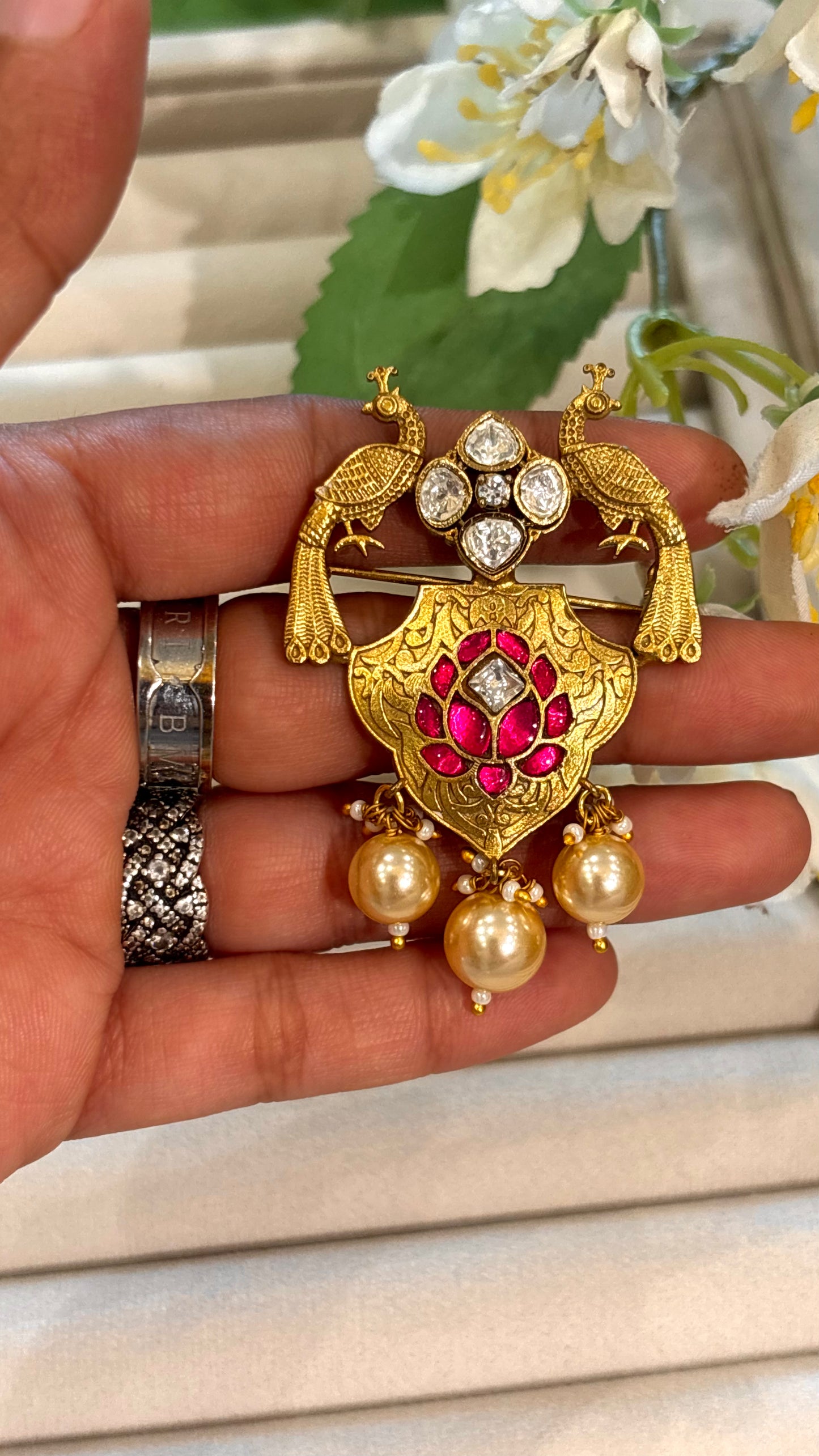 Peacock designer gold brooch