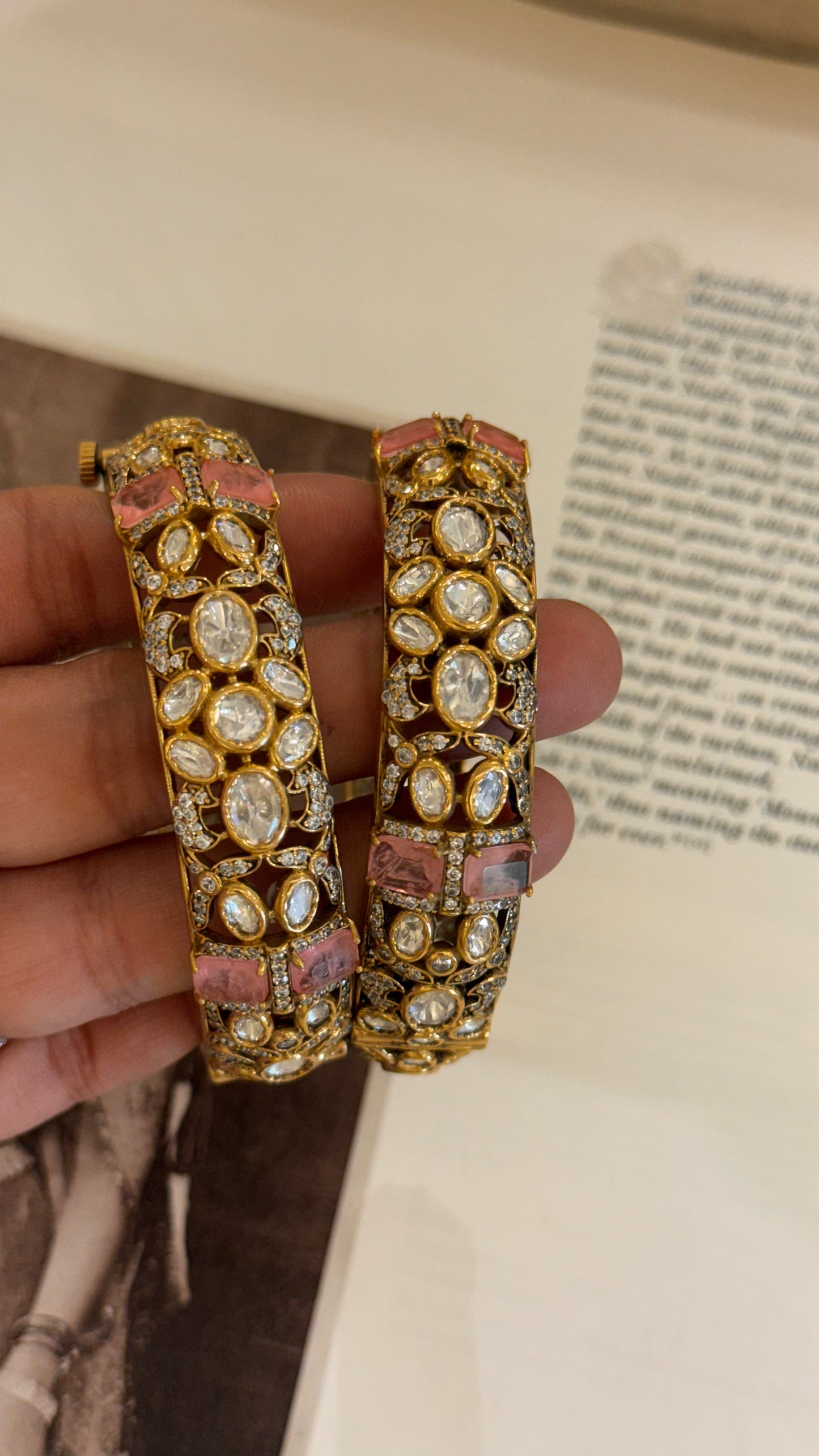 Rose quarts victorian polki bangles