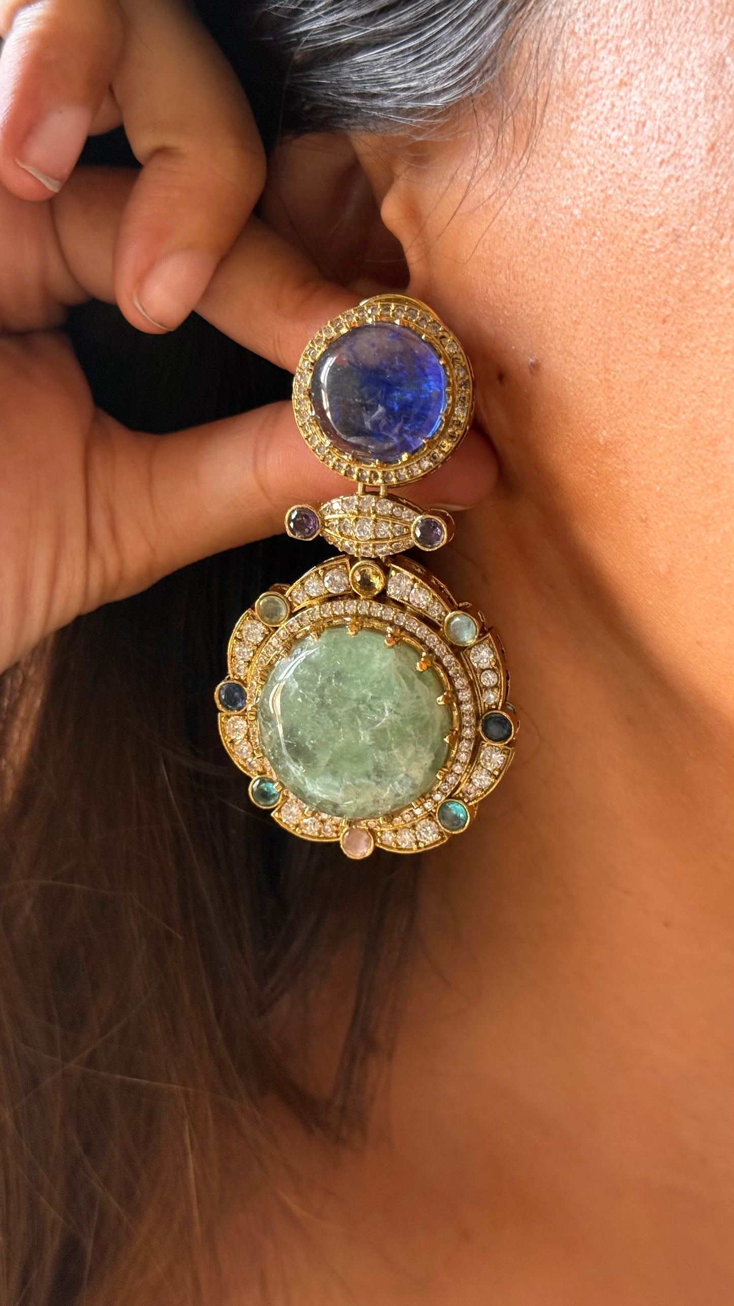 Sabhyasachi inspired Mint Sapphire doublet designer cocktail danglers