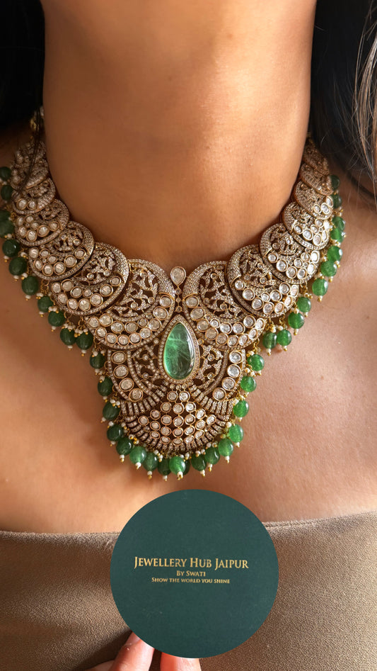 Emerald Victorian designer  collar Necklace