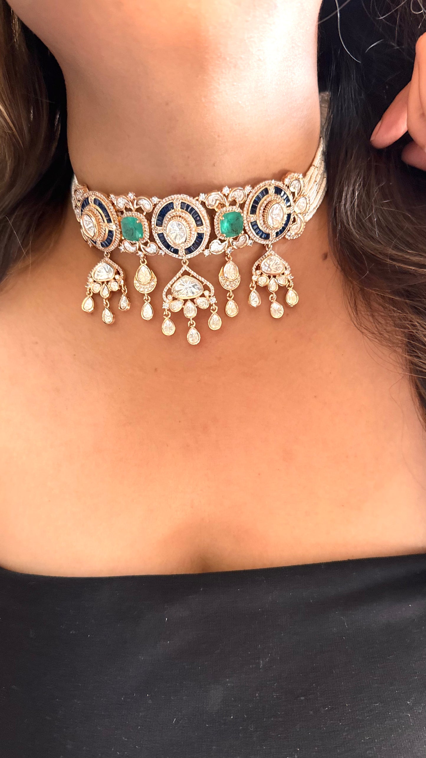 Sapphire & Mint doublet Polki Necklace