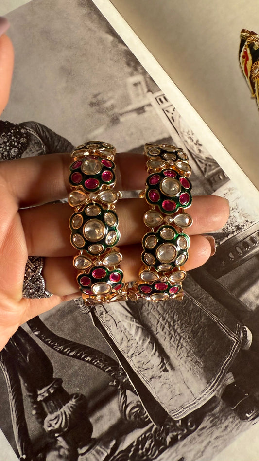 Rani pink meenakari moissanite flower openable bangle