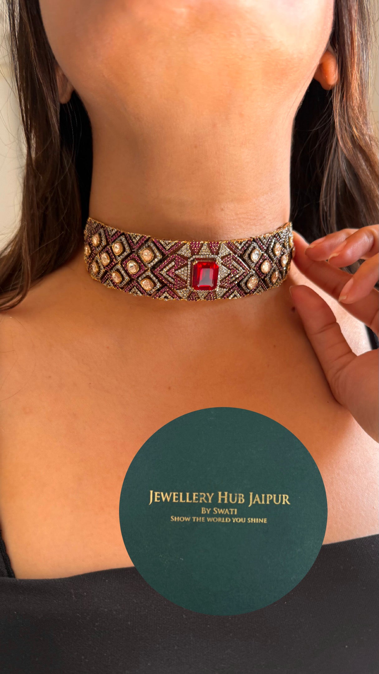 Rani  ruby peeli polki designer choker set