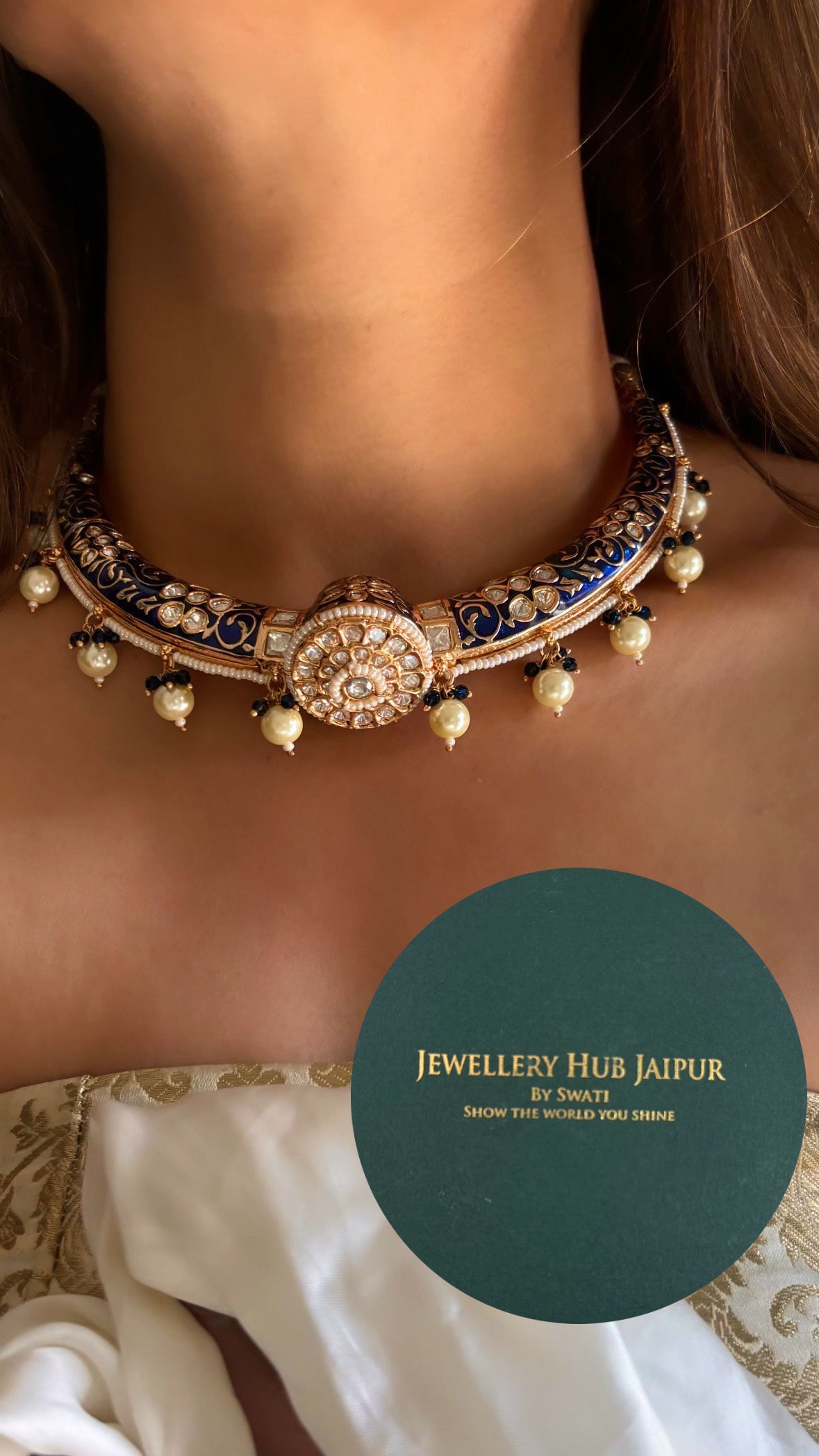 Rajwada meenakari sapphire moissanite hasli