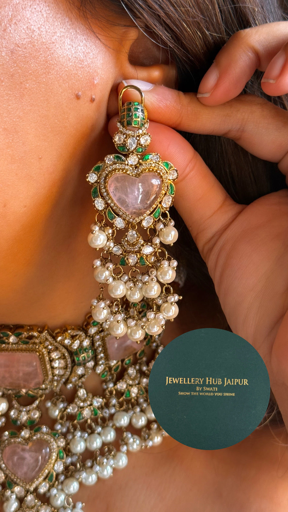 Rose quartz moissanite choker necklace set