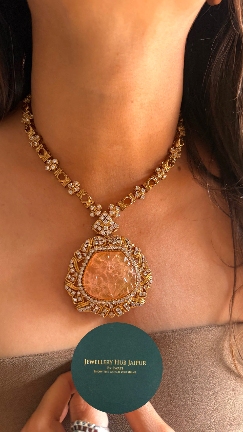 Necklace peach carving stone