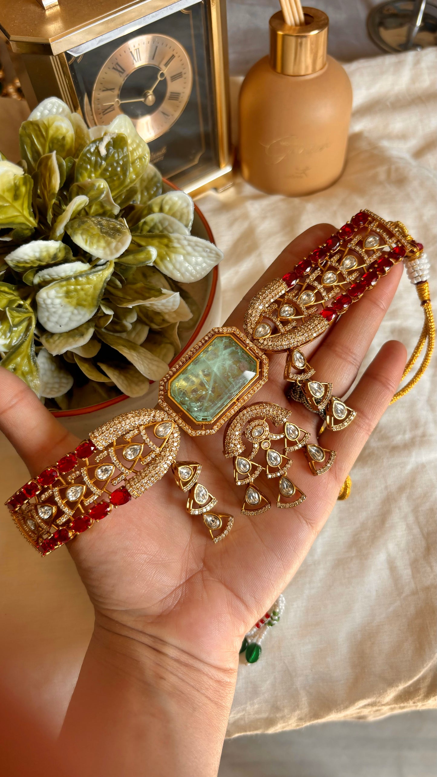 Noor Mint ruby designer polki choker necklace with earrings