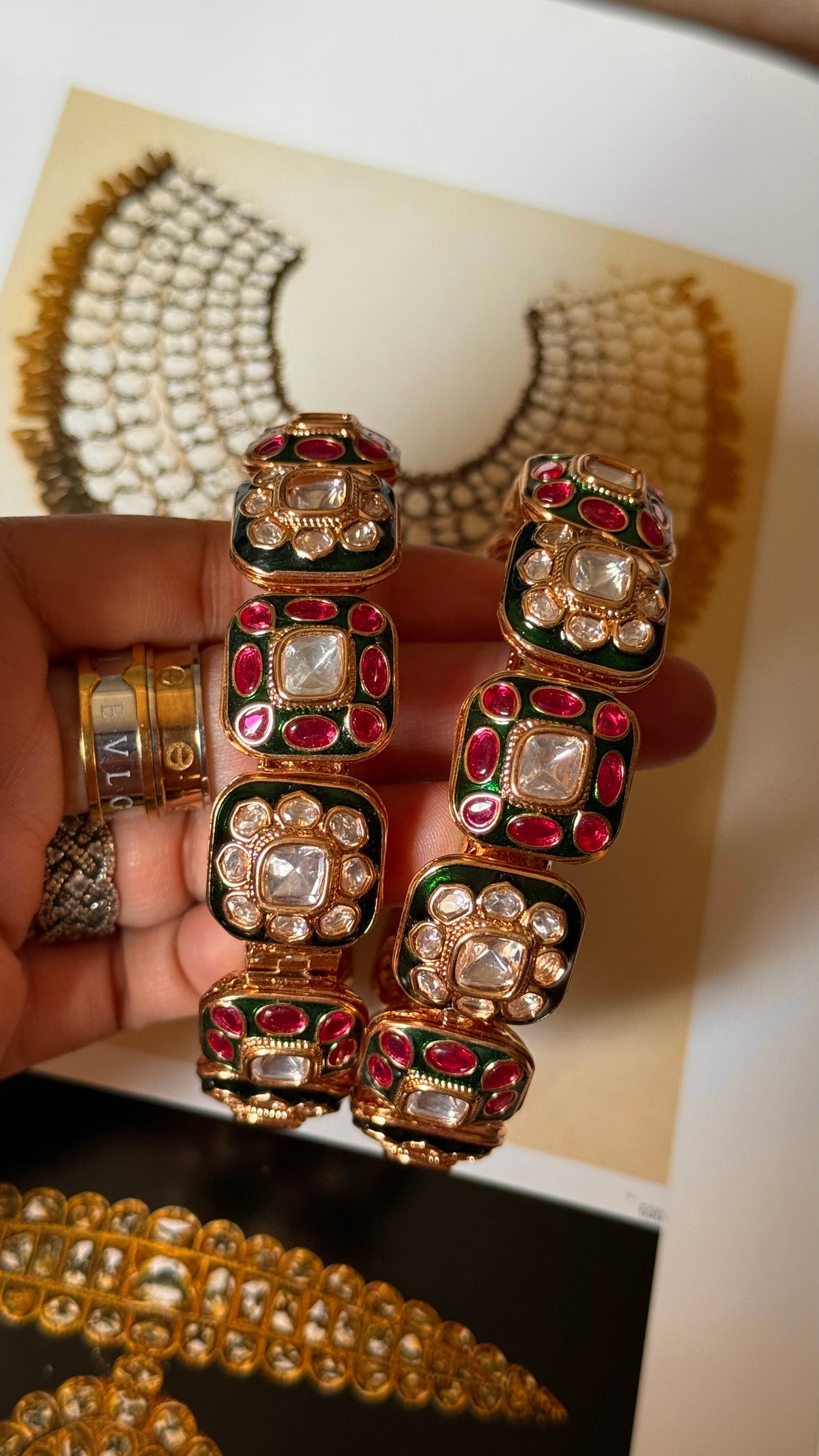 Emerald and Ruby polki bangdi styles bangles