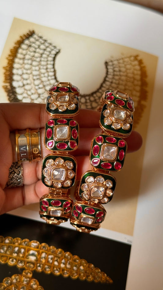 Emerald and Ruby polki bangdi styles bangles
