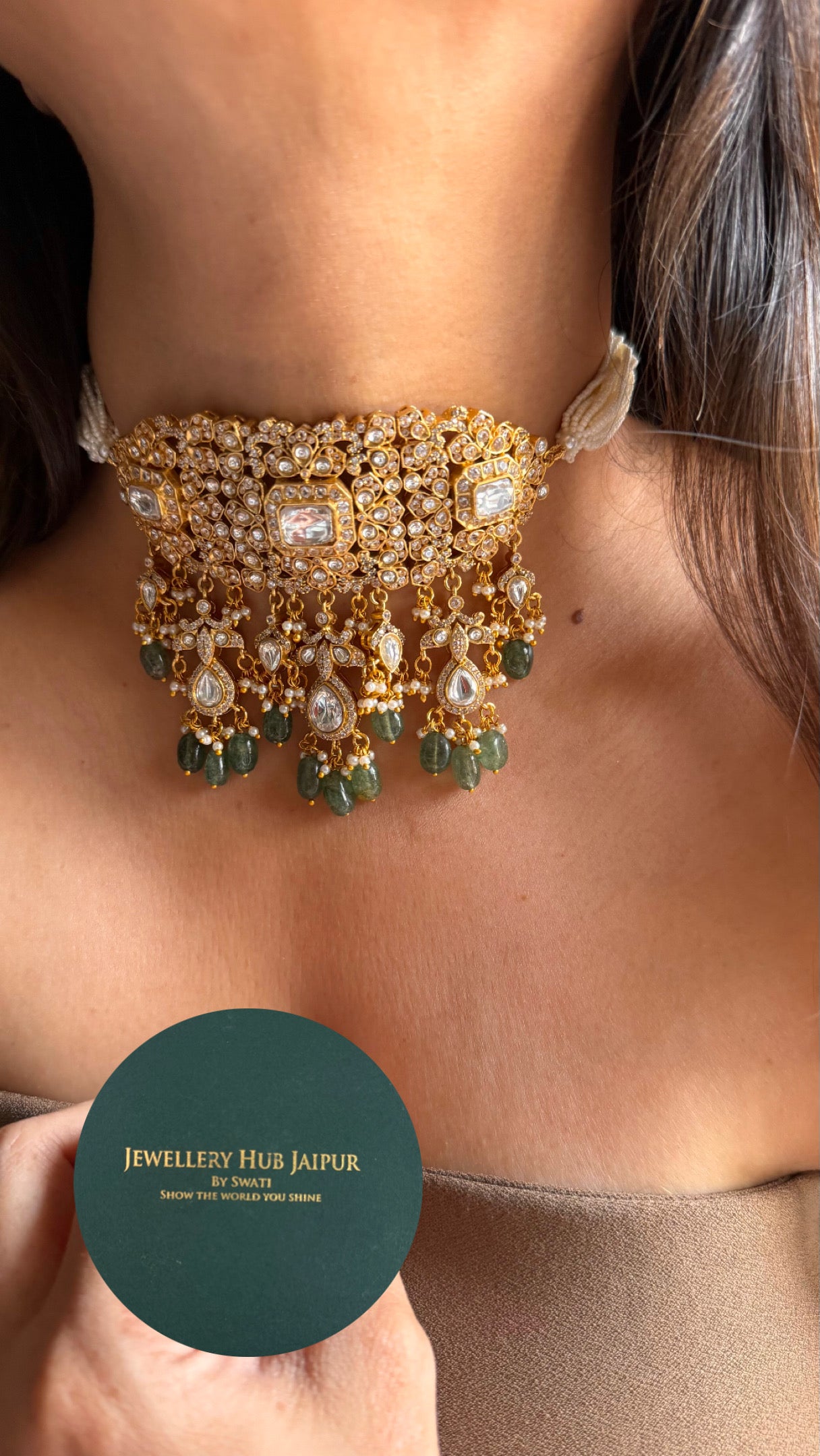 Paachi Kundan with mint drops thread choker necklace