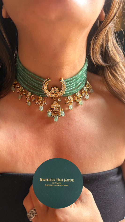 Half moon Meenakari work mint drops choker Necklace