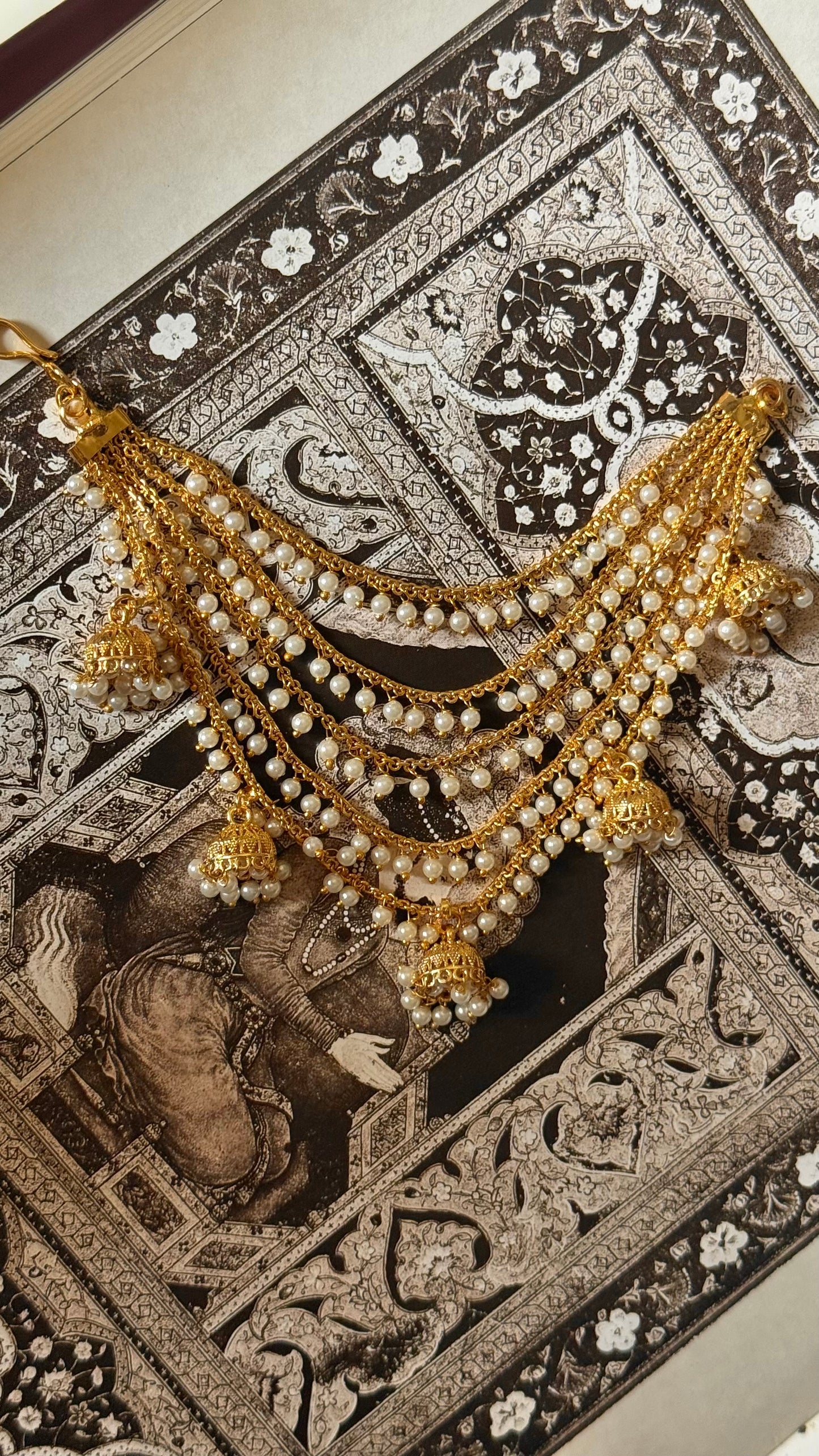 5 layer pearl drop jhumka style ear chain
