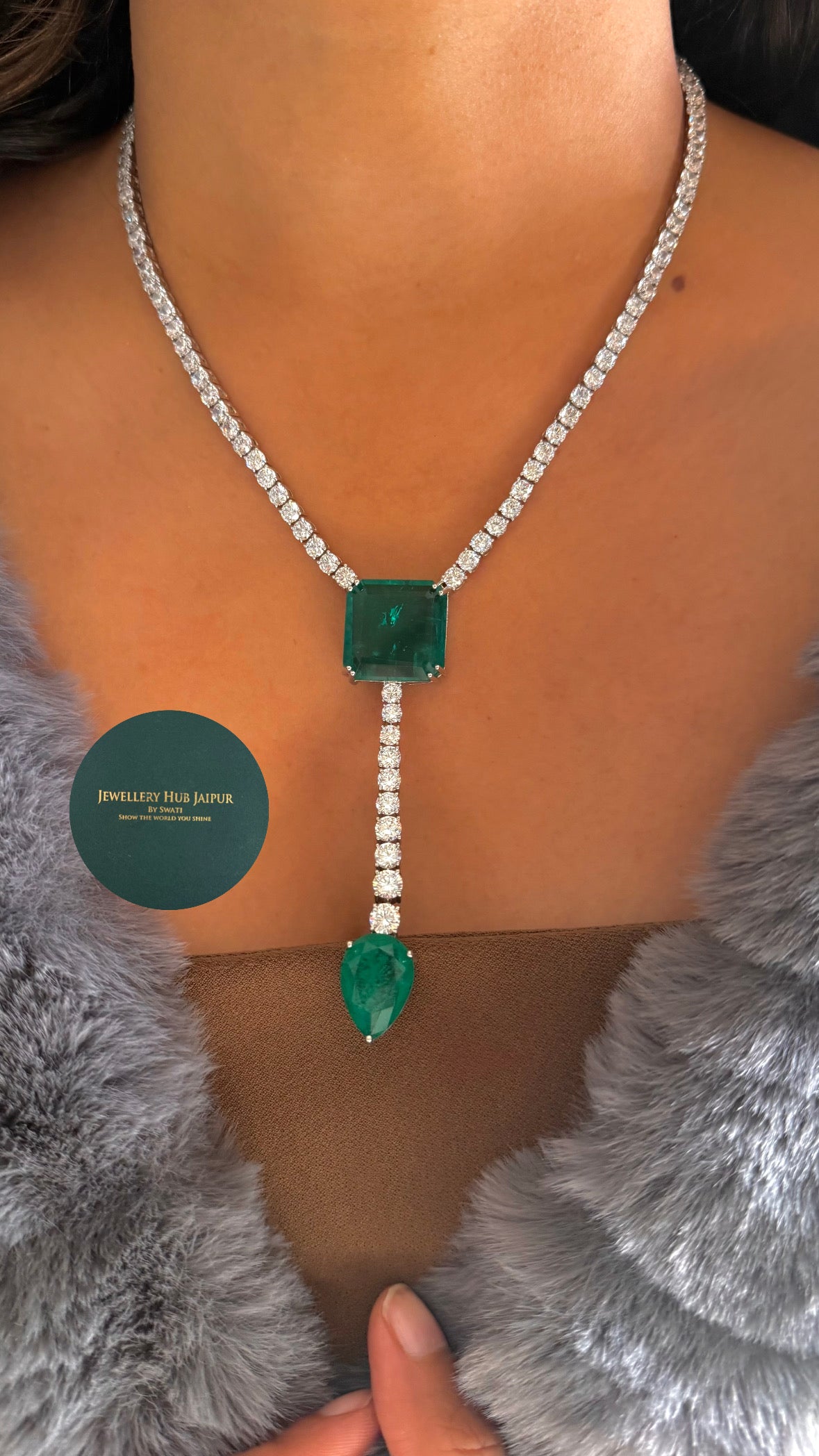 Emerald cz diamond necklace