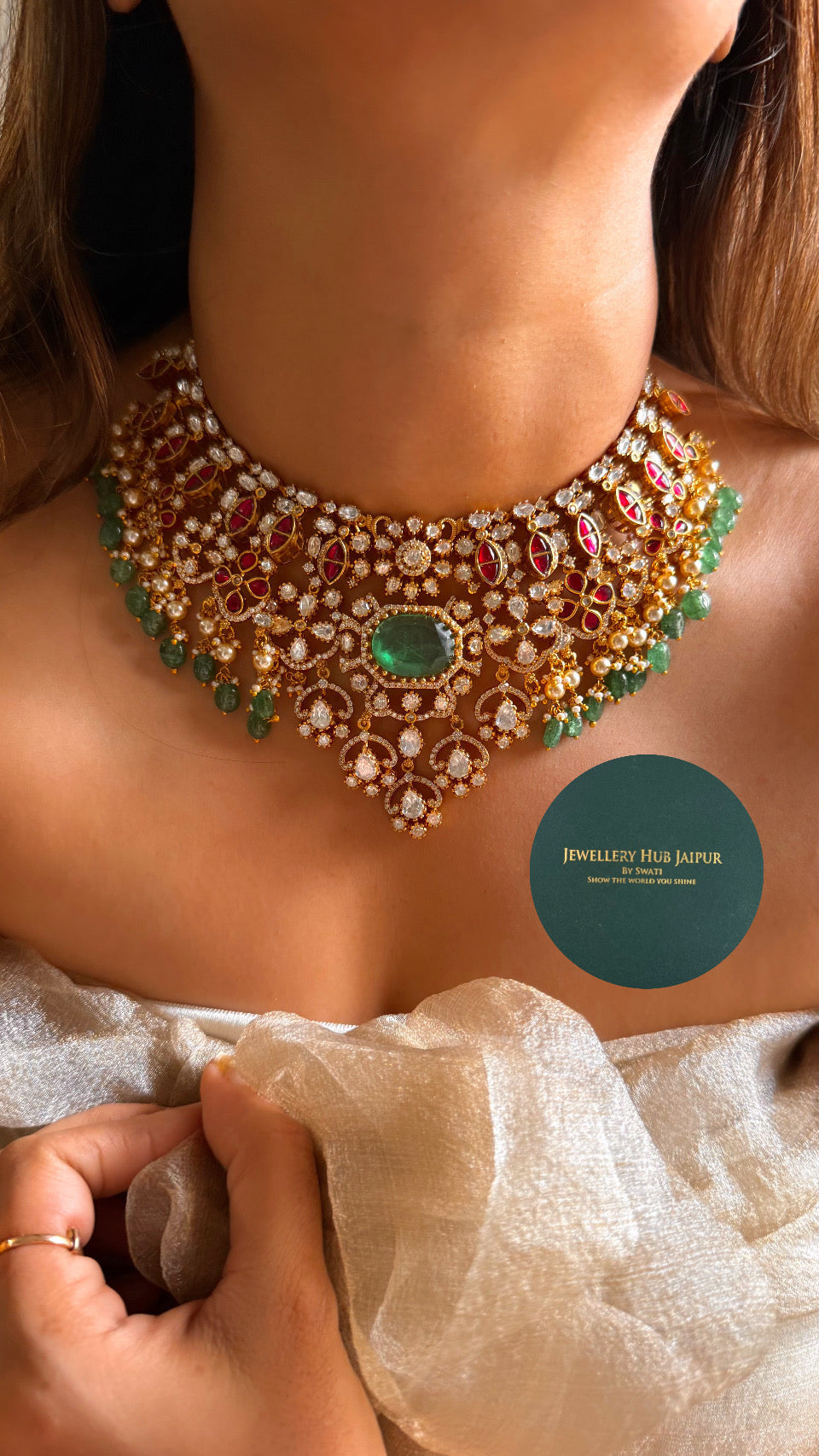 Mint doublet with real Moissanite polki bridal combo necklace