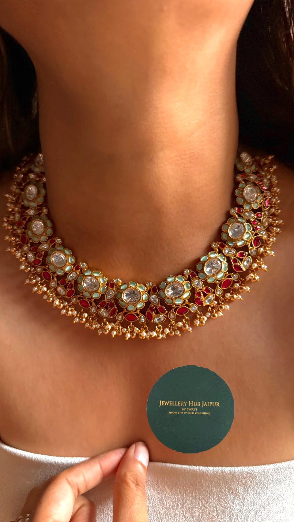 Firoza & rani pink flora paachi kundan Necklace