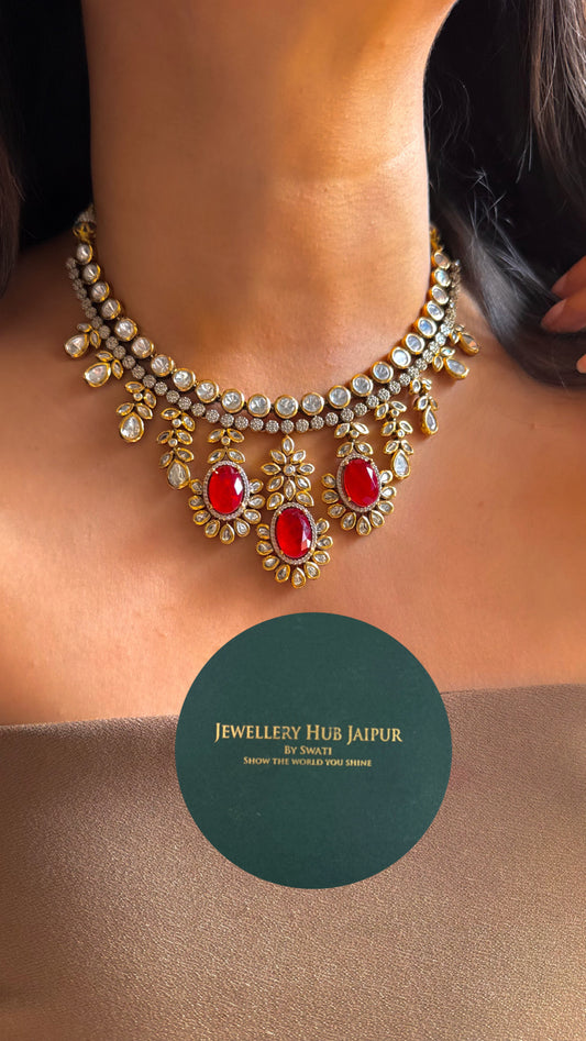 Ruby doublet stone with real moissanite Necklace