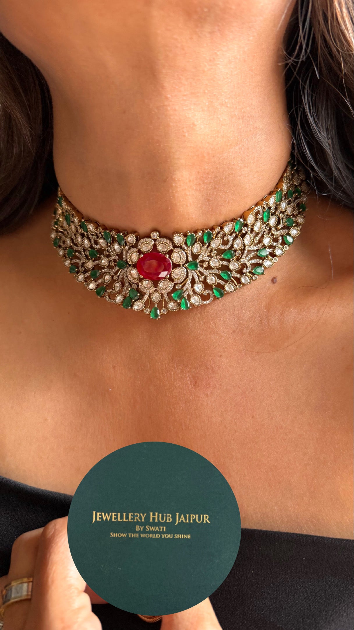 Ruby & emerald doublets designer Necklace