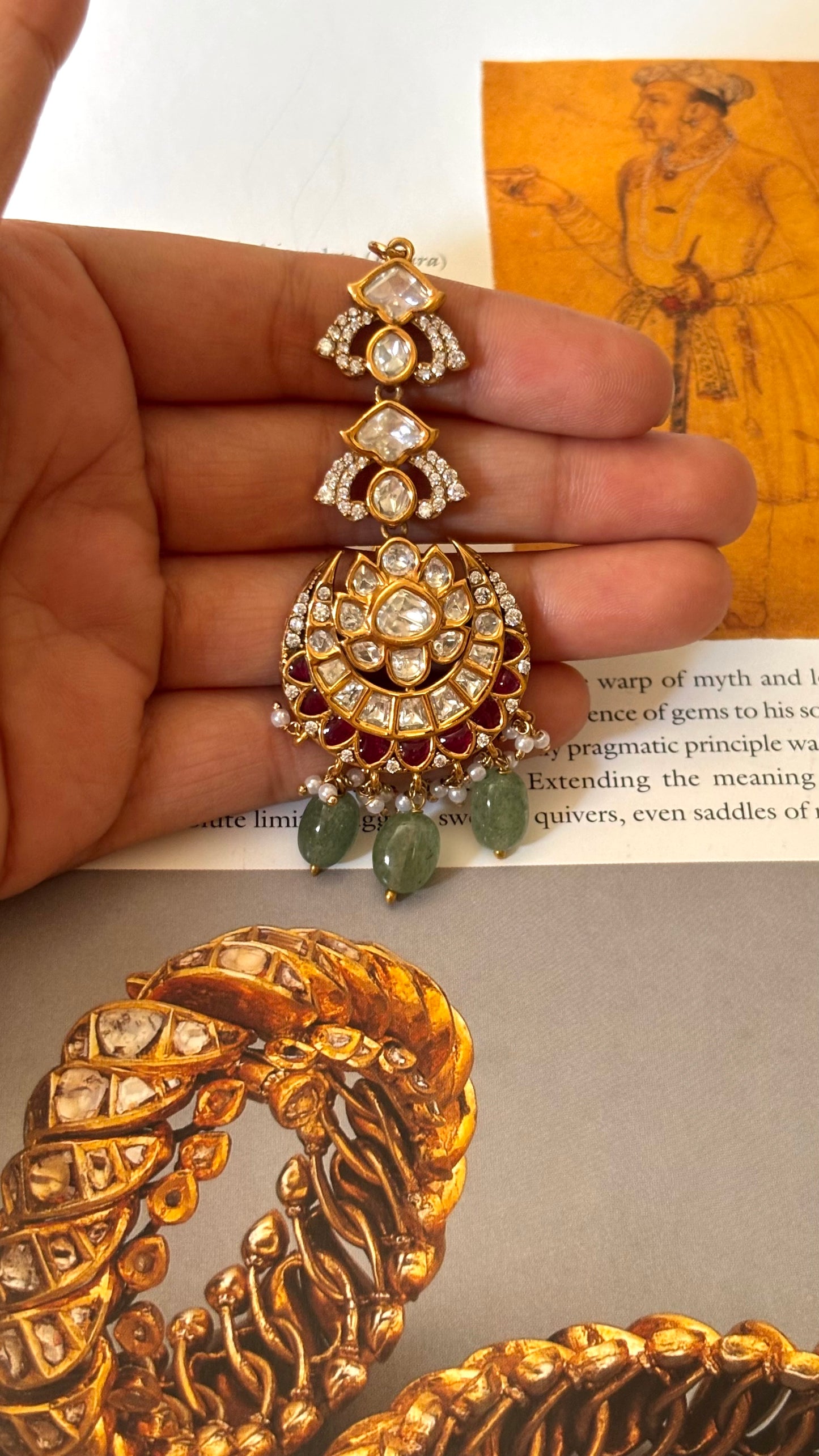 Ruby real moissanite with mint drops maangtika