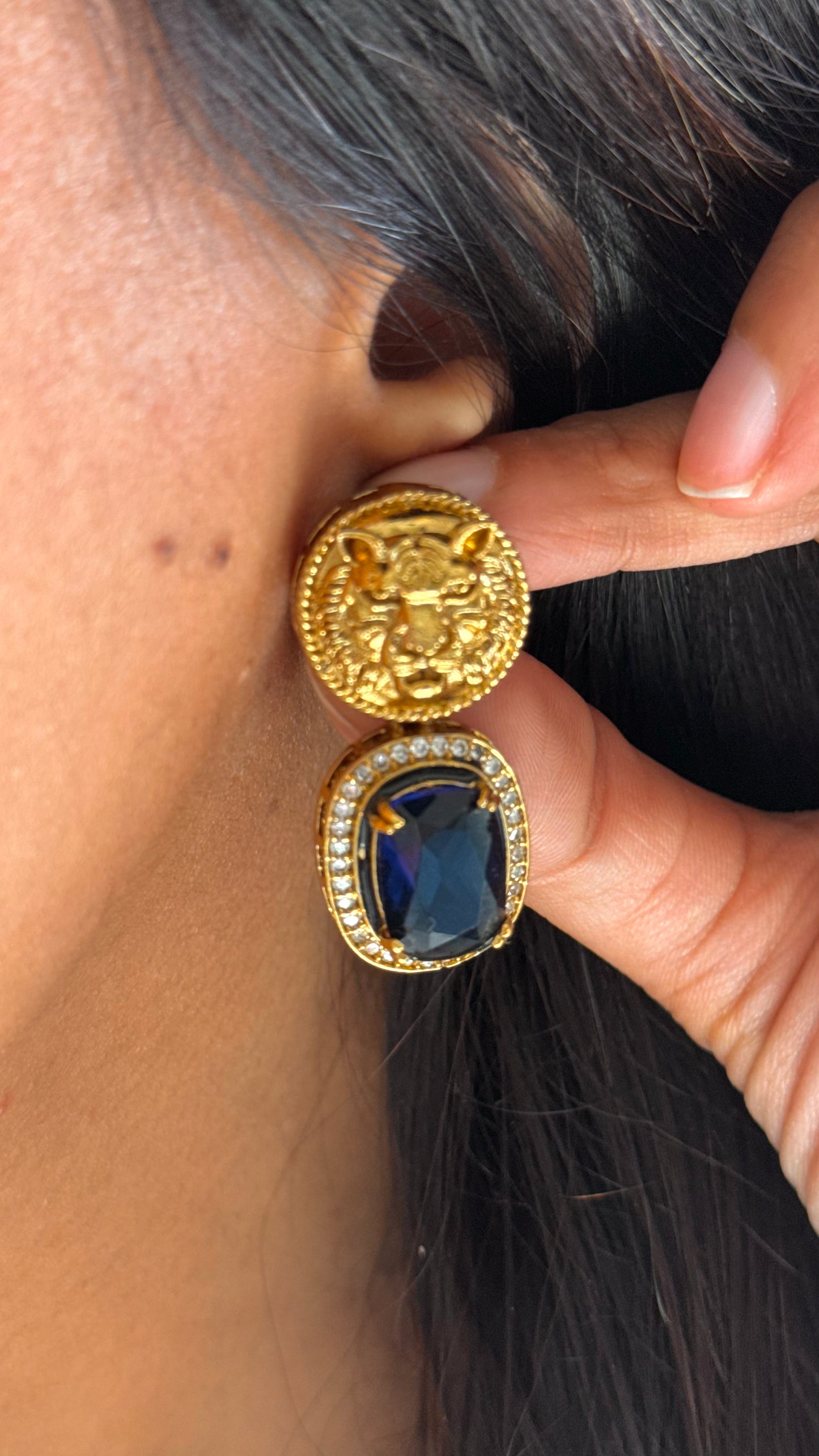 Sabyasachi inspired Sapphire colour danglers