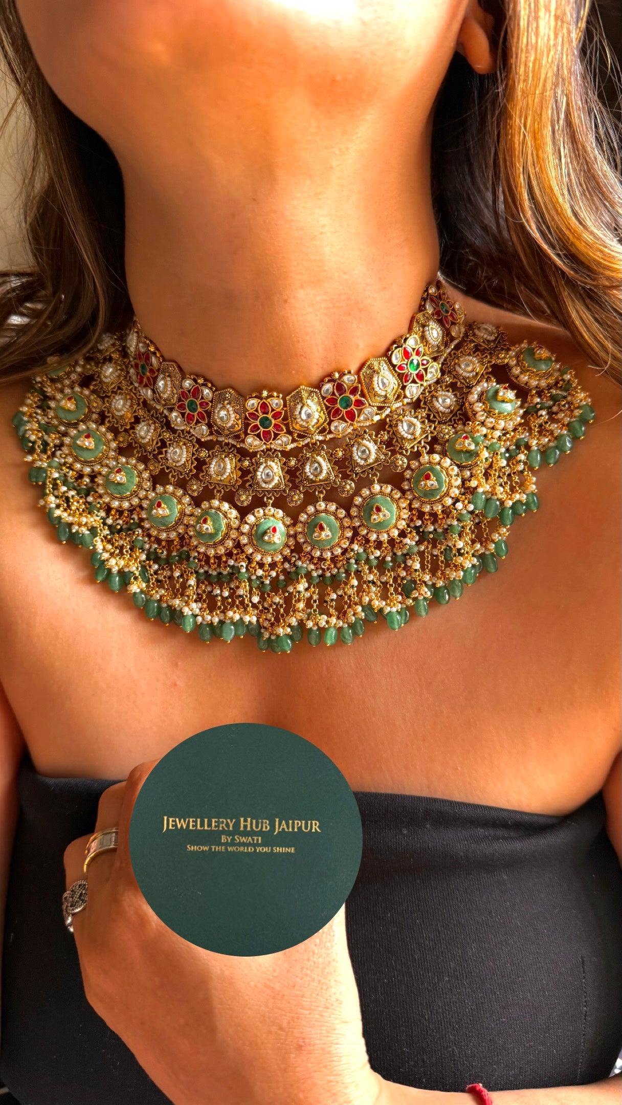 Heritage bridal asis ruby & emerald inlay Necklace