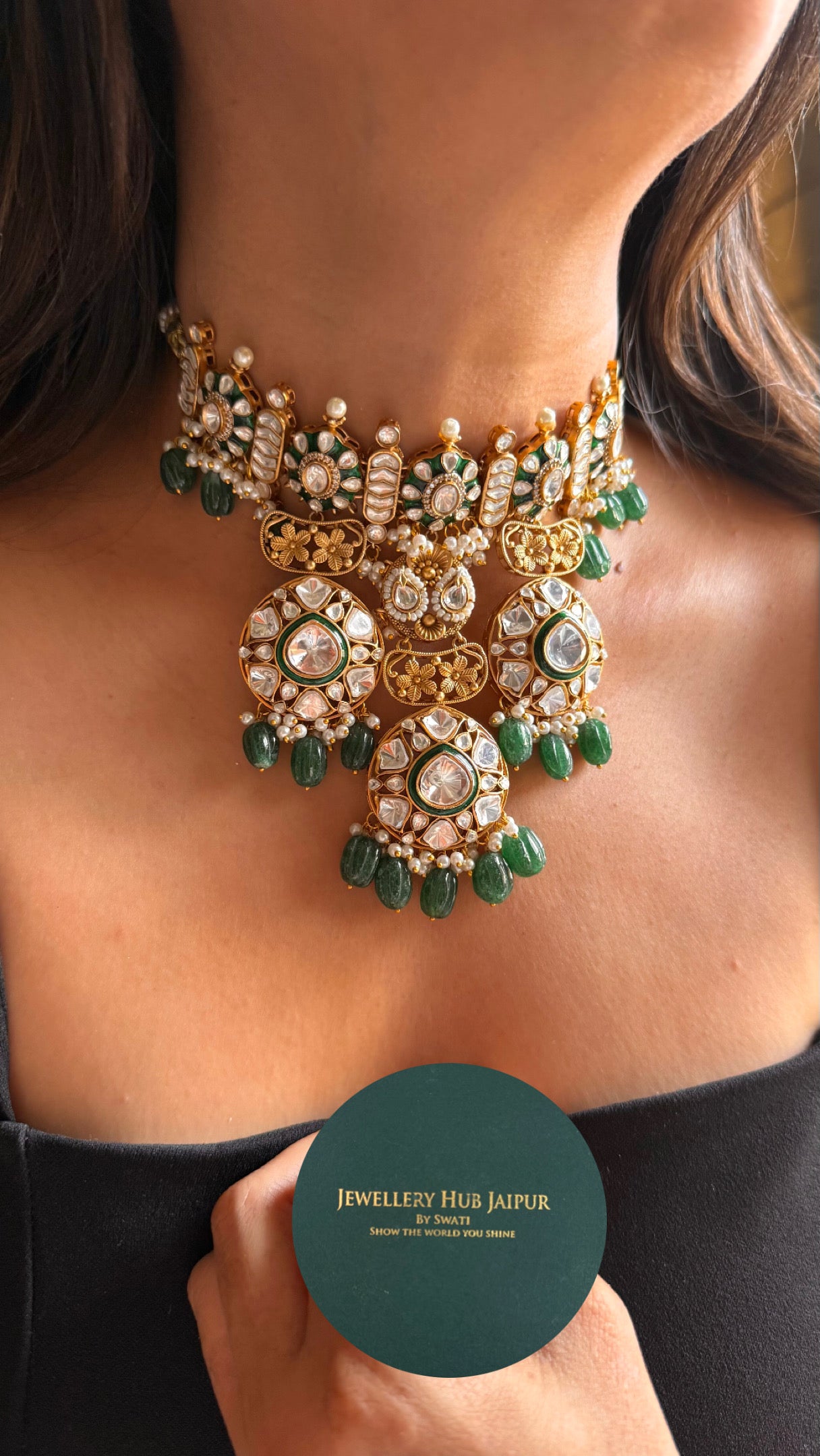 Floral designed with emerald meenakari Necklace
