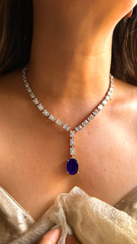 Sapphire doublet minimalist diamond necklace