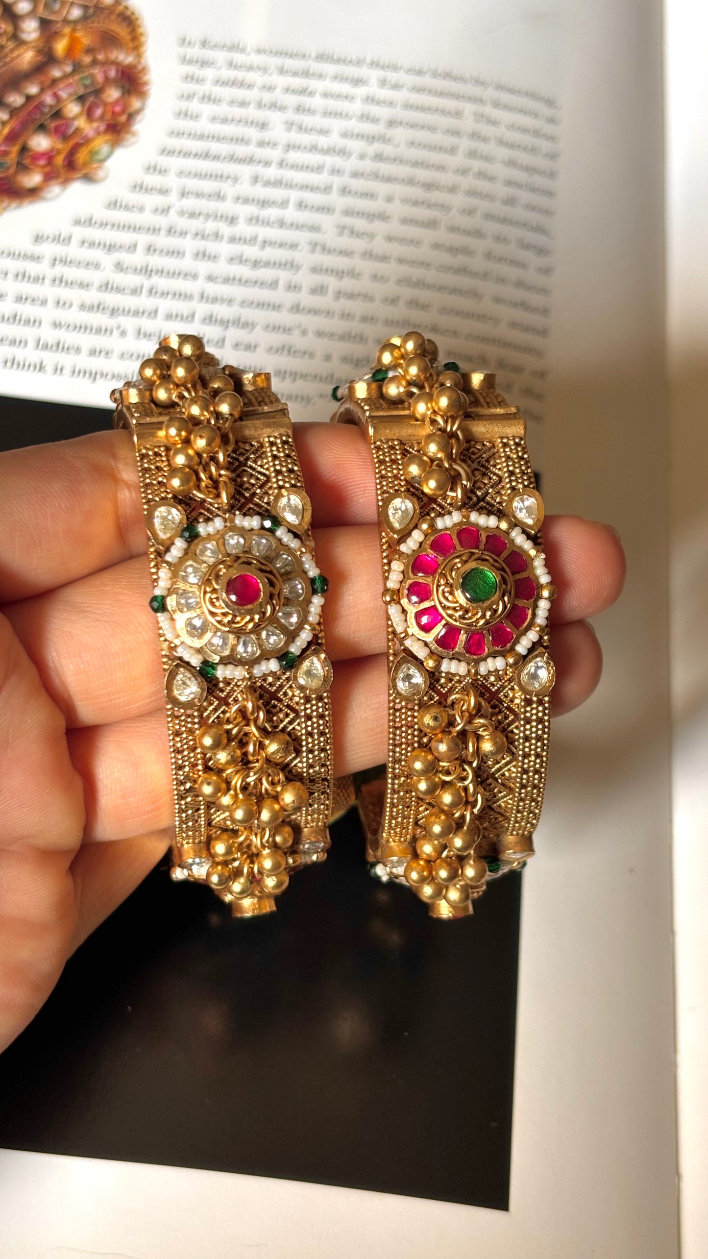Rani pink & emerald with gungroo detailing openable Bangles