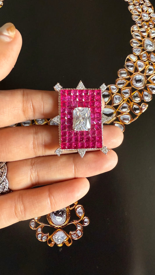 Rani pink silver adjustable ring