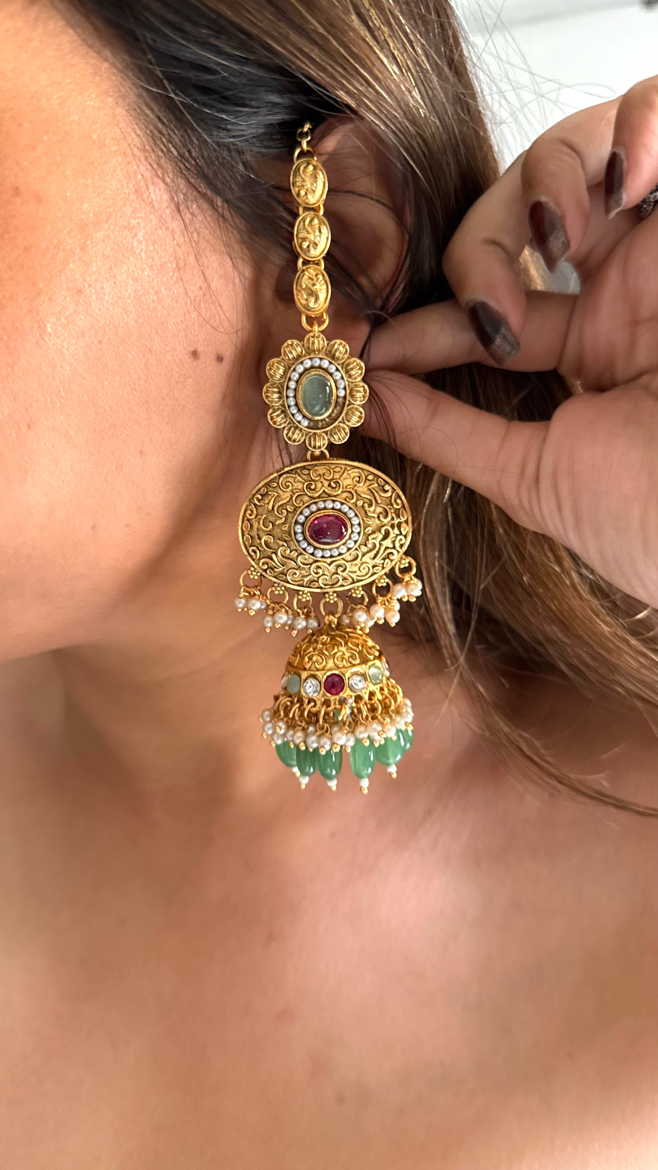 Maharani golden rani pink & mint bridal choker set