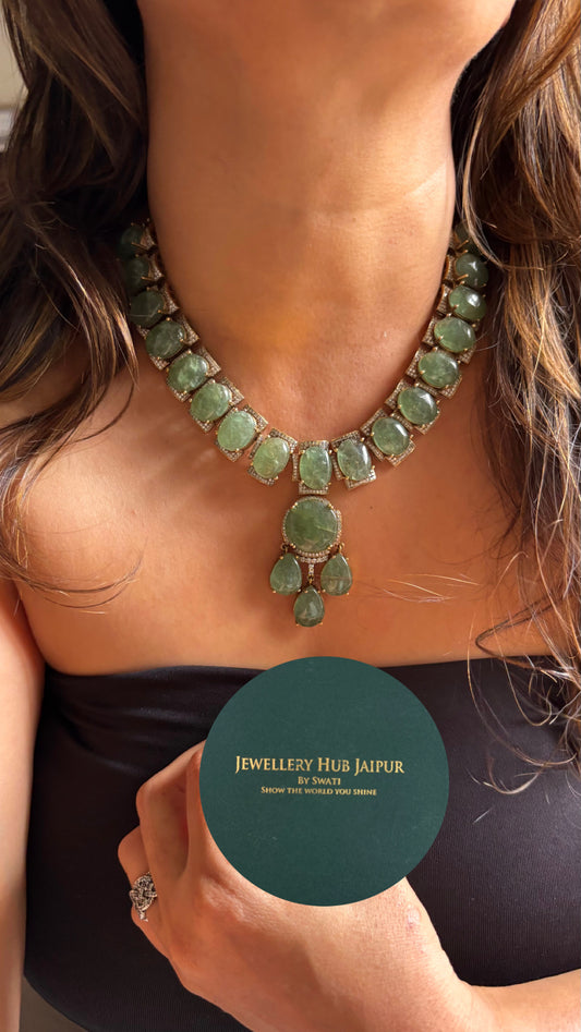 Sage green onyx gem stone necklace
