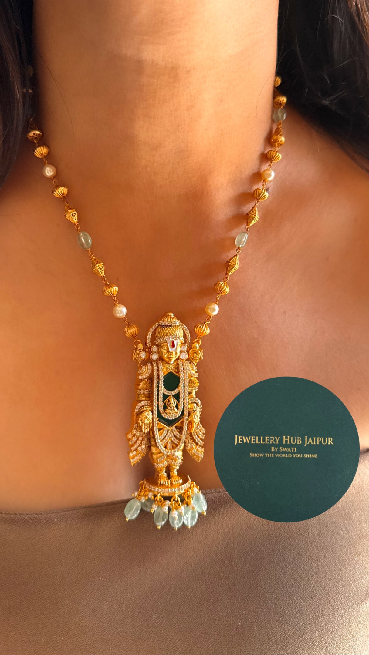 Lord venkateswara emerald Pendant set