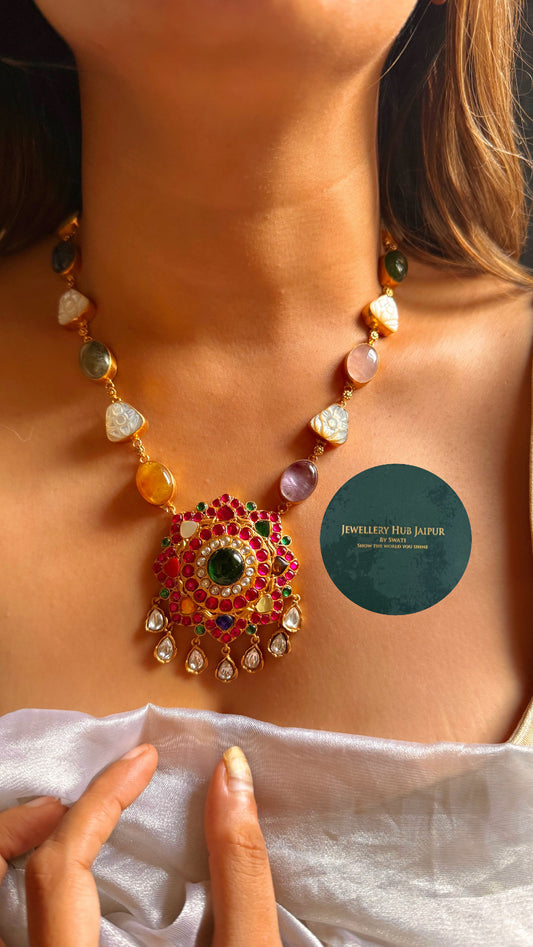 Amrapali inspired Navratna real gems collar necklace
