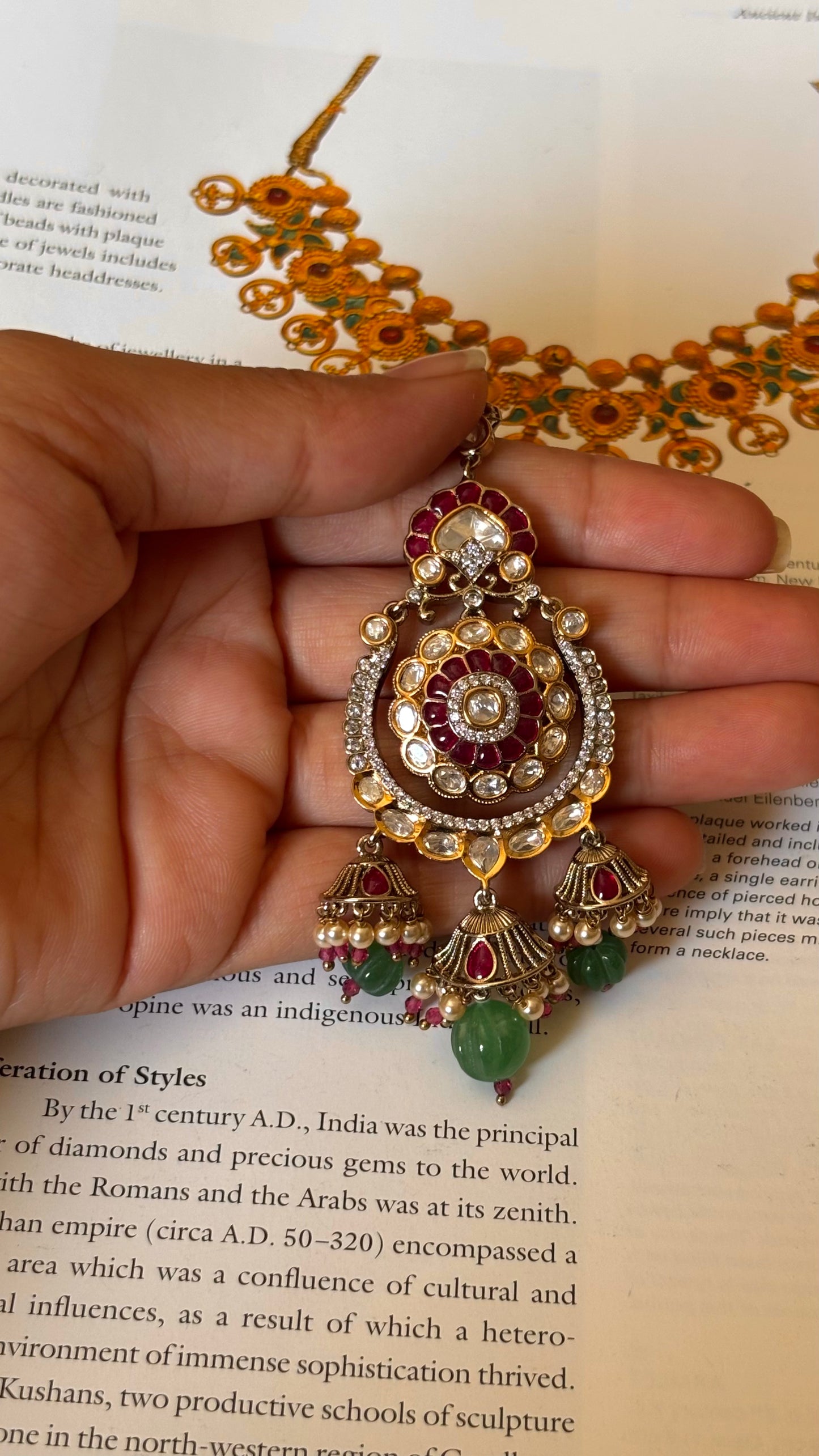 Ruby & mint drops katdana moissanite Maangtika