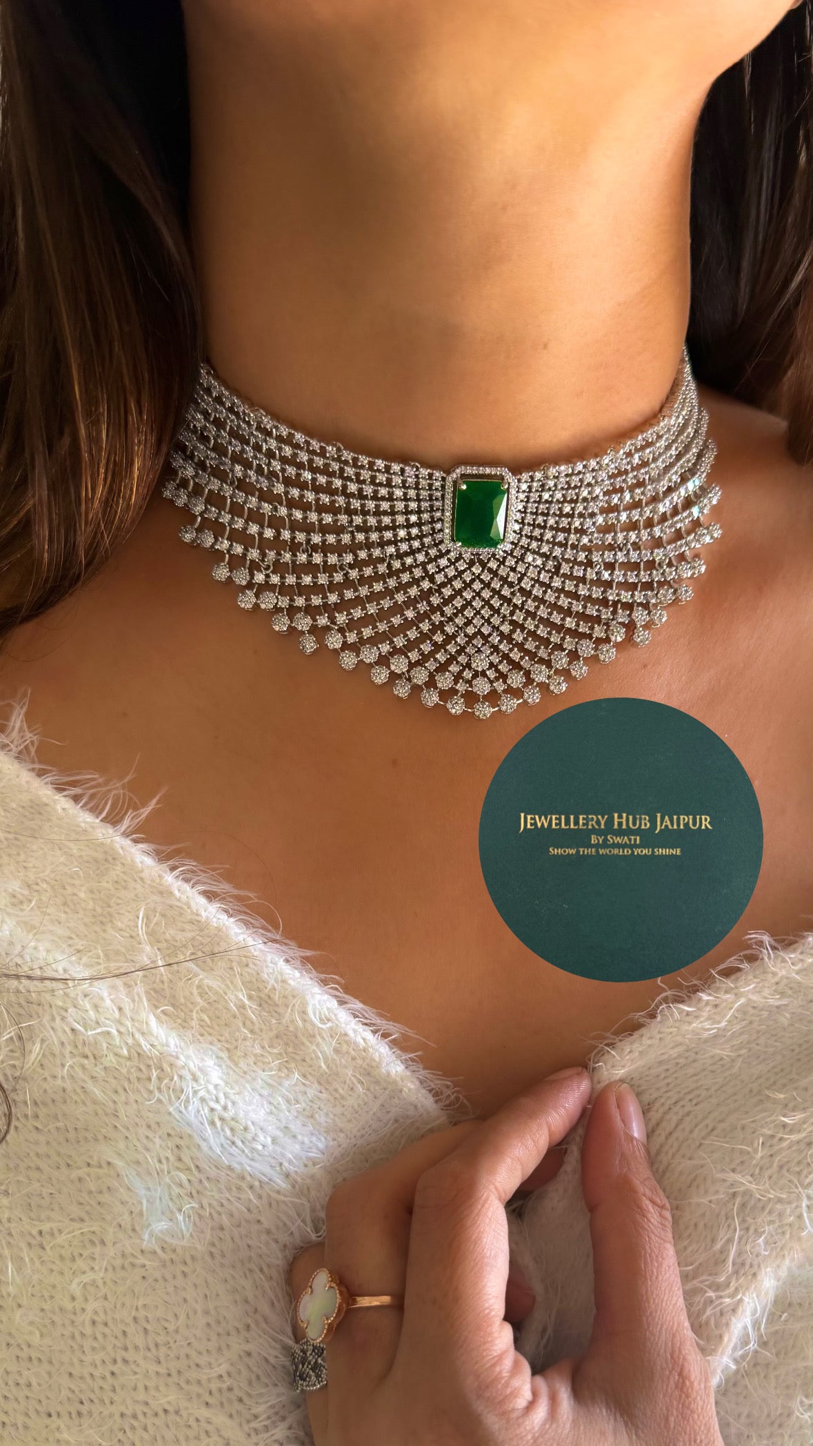Emerald diamond statement choker set