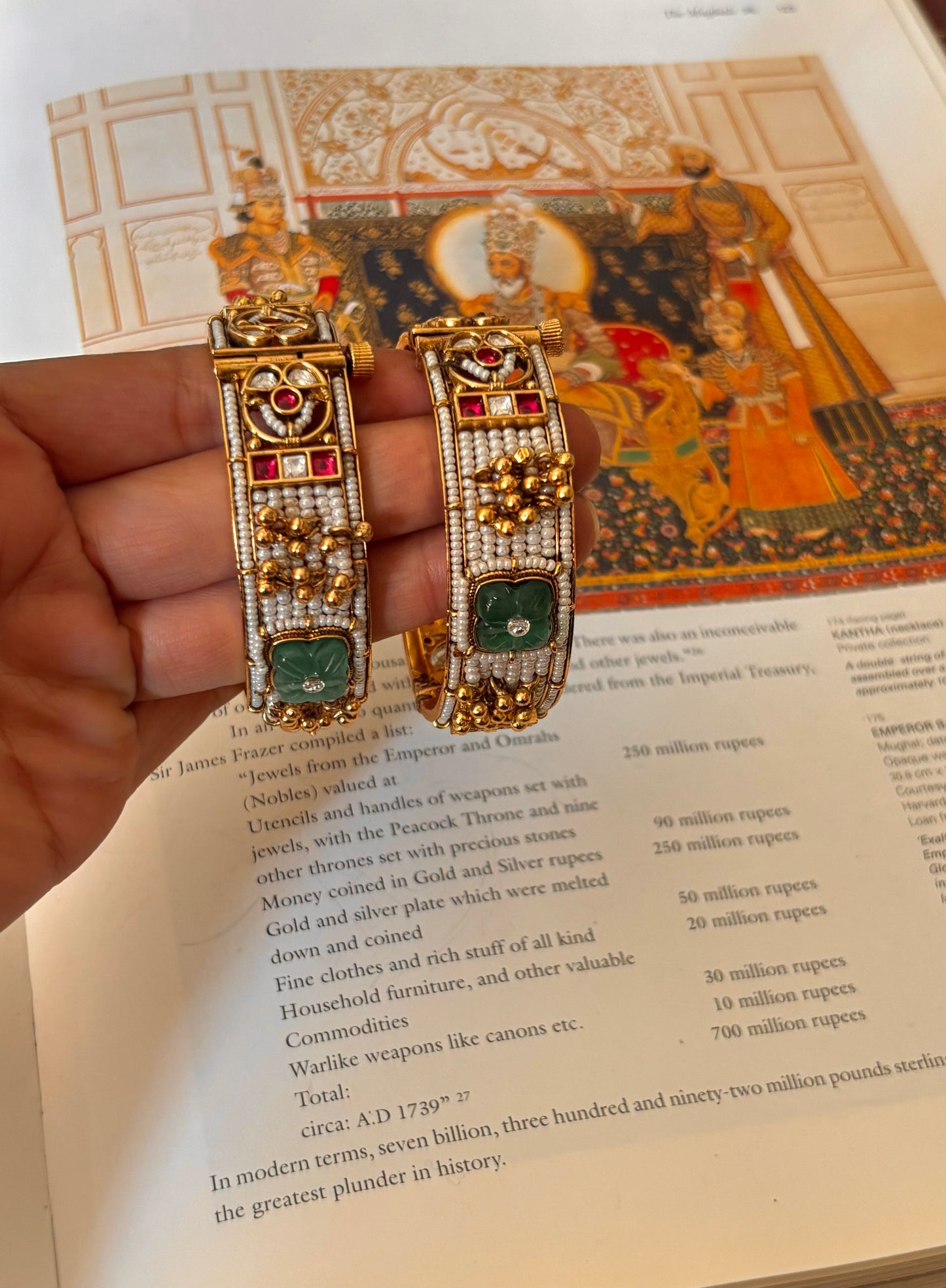 Rajwadi pearl detailing & mint doublet bangles